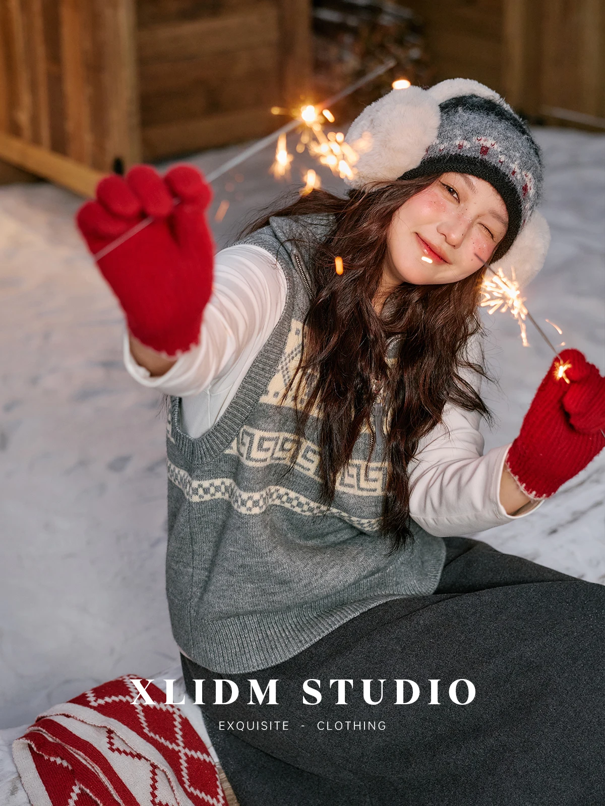 

Женский вязаный жилет XLIDM больших размеров из флиса с праздничным узором в стиле колор-блок, зимний многослойный топ