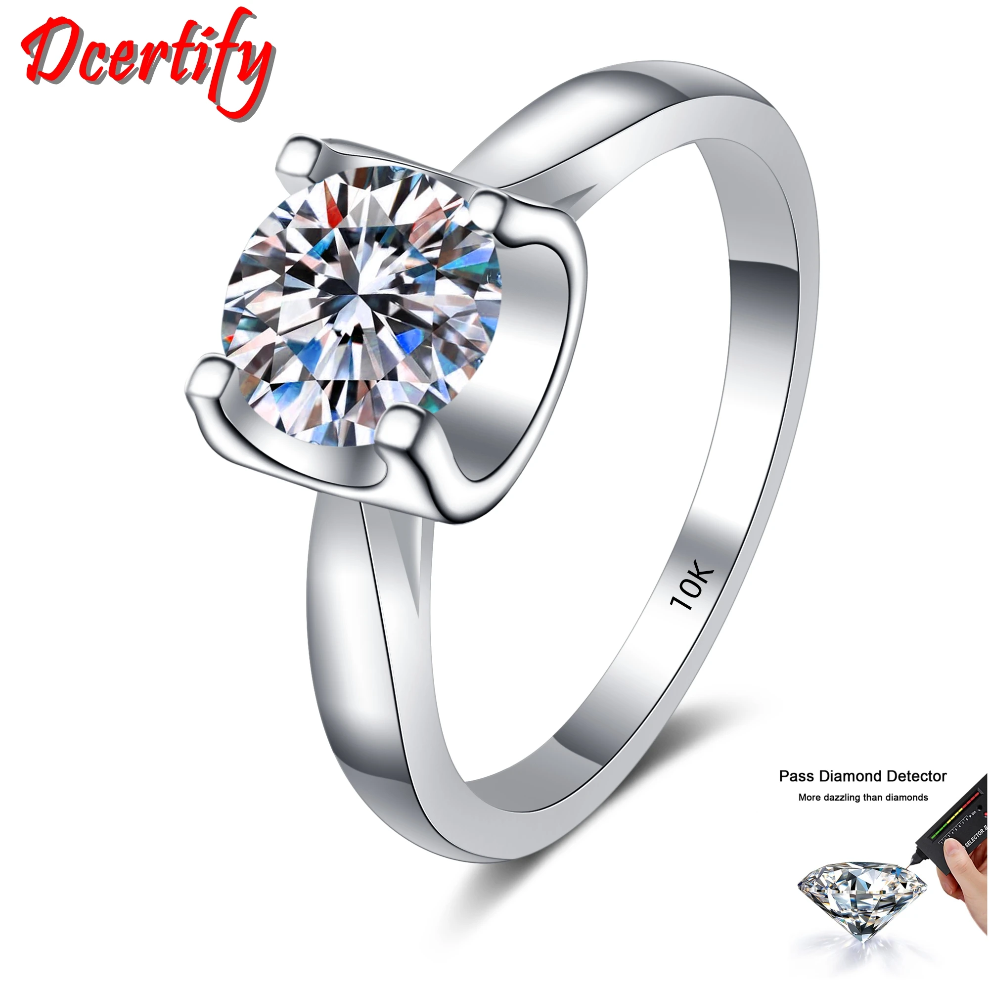 Real White Gold 10K Women Ring 0.5-2CT Moissanite Rings For Women  Fashion Engagement Jewelry For Party Nice Travel Gift