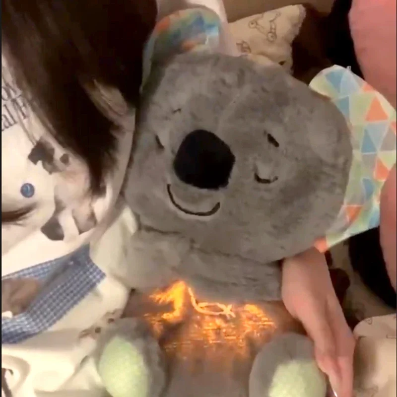 Brinquedo de pelúcia para dormir infantil, urso respirador, lontra calmante, som e luz, presente para bebê