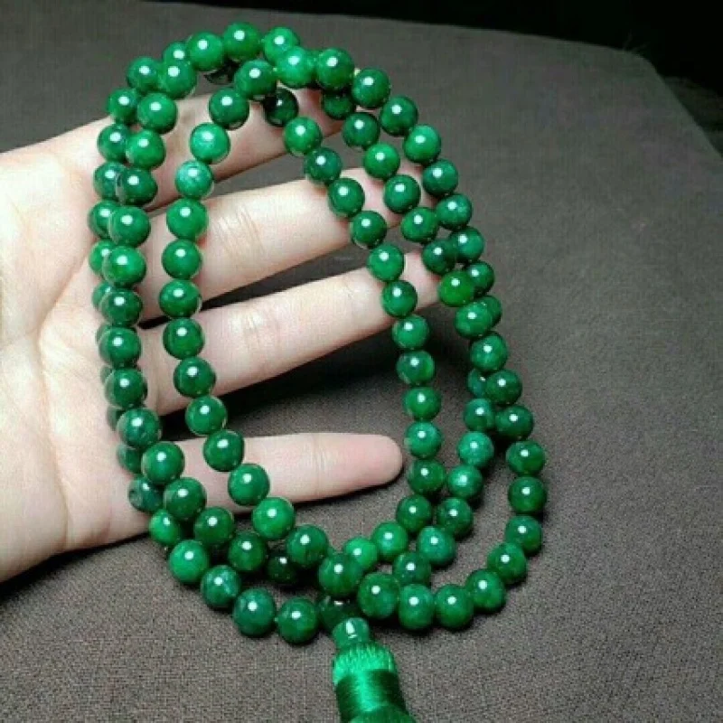 

108 Bead Buddhist , Green Necklace, Iron Jadeite Sweater Chain