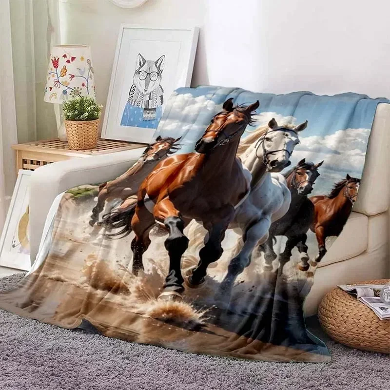 

3D домашнее одеяло с рисунком лошади, одеяло для пикника, теплое фланелевое мягкое и удобное домашнее путешествие, подарок на день рождения в стиле ретро
