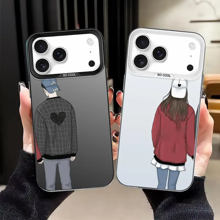 เคสโทรศัพท์ลายคู่รักด้านหลัง สำหรับ iPhone XR 16 17 Pro Max 13 12 11 14 XS 16e 17Air 15 Plus