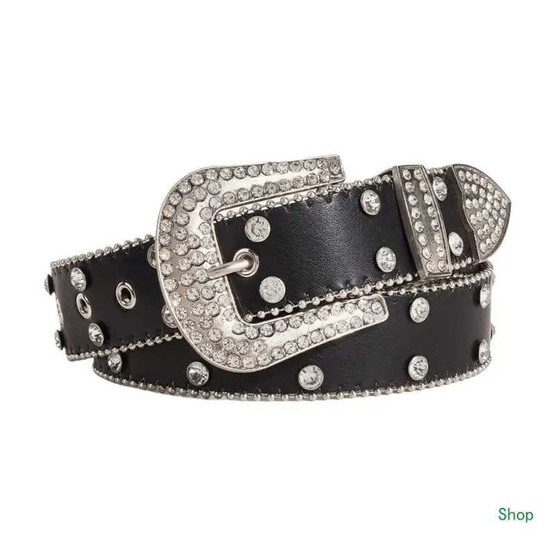 

Dropship Punk PU Waist Belt Fashionable Heavy Duty Rhinestones Encrusted Belt Waistband