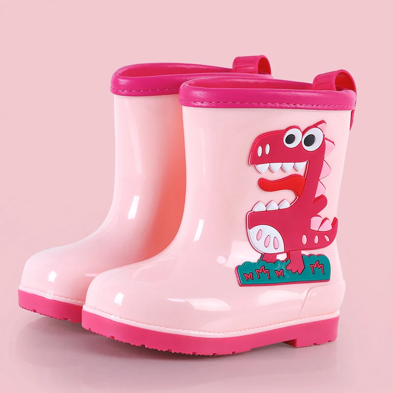 Kids Rain Boots For Girls Rubber Rainboot Boys Baby Girl PVC Warm Children Waterproof Shoes Cartoon Dinosaur Printing Removable