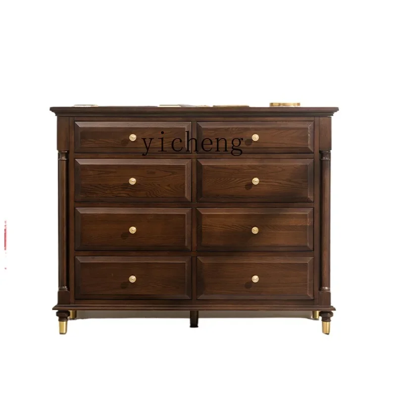 

ZK Light Luxury Eight Spares Cabinet Bedroom American Solid Wood Drawer Entrance Cabinet Locker Brass