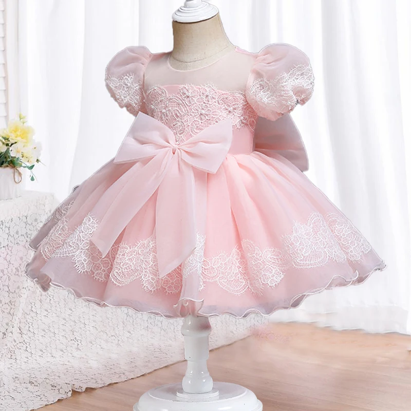 Princess Party Dress Flower Elegant Wedding Gown Big Bow Birthday Kids Dresses For Girls Children 3-10 Year Old