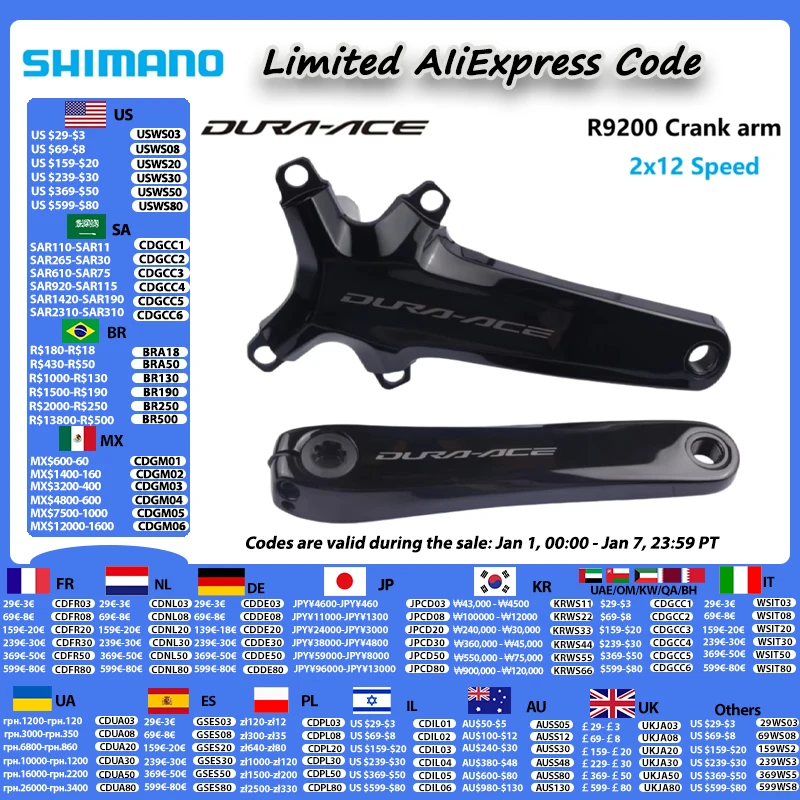 Shimano DURA-ACE R9200 Crank arm 2x12-speed For Road bike 165MM/167.5MM/170MM/172.5MM/175MM 2x12S Bicycle Accessories Original