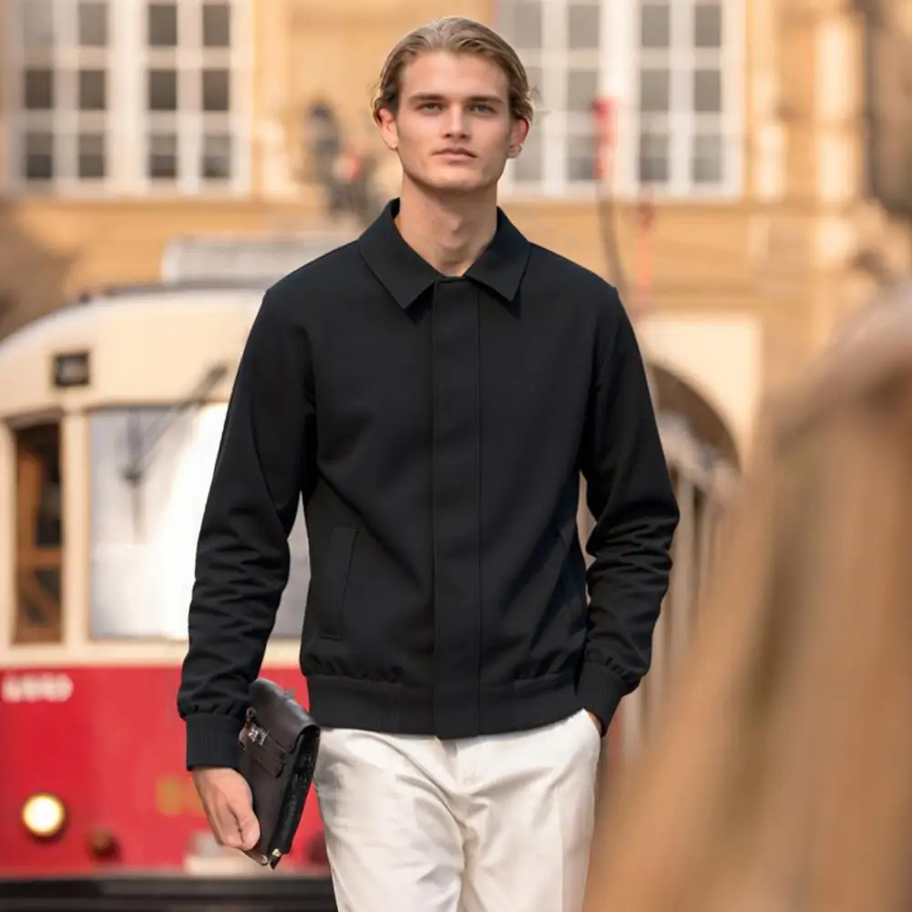 

Autumn And Winter New Men's Business Casual Jacket Trend Fashion Solid Color Lapel Pocket Zipper Long-sleeved Top Ceket