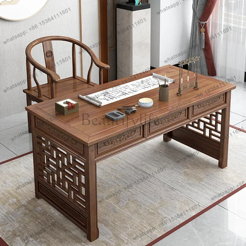

solid wood Chinese carved desk writing desk study table storage computer table