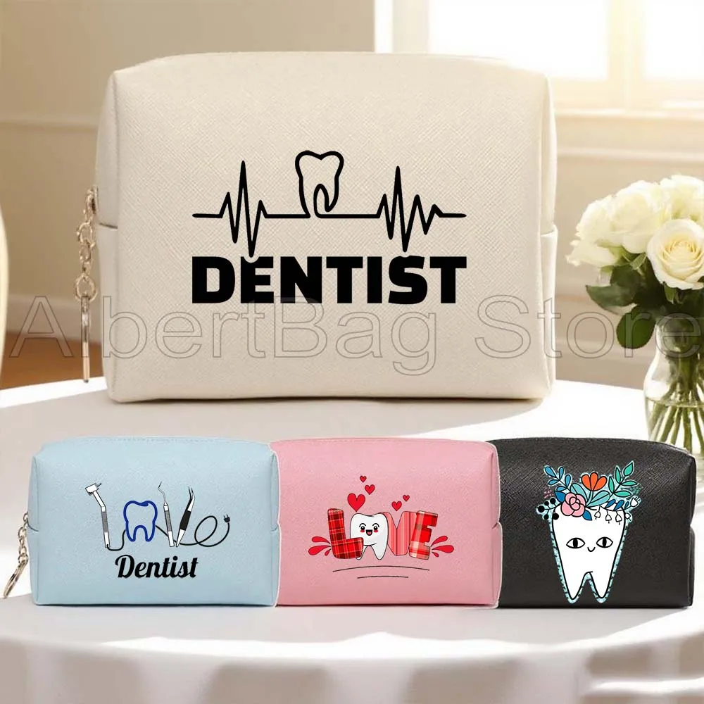 

Dentist Dental Teeth Tooth Doctor Funny Gifts PU Leather Travel Cosmetic Bags Women Makeup Case Waterproof Organizer Storage Bag