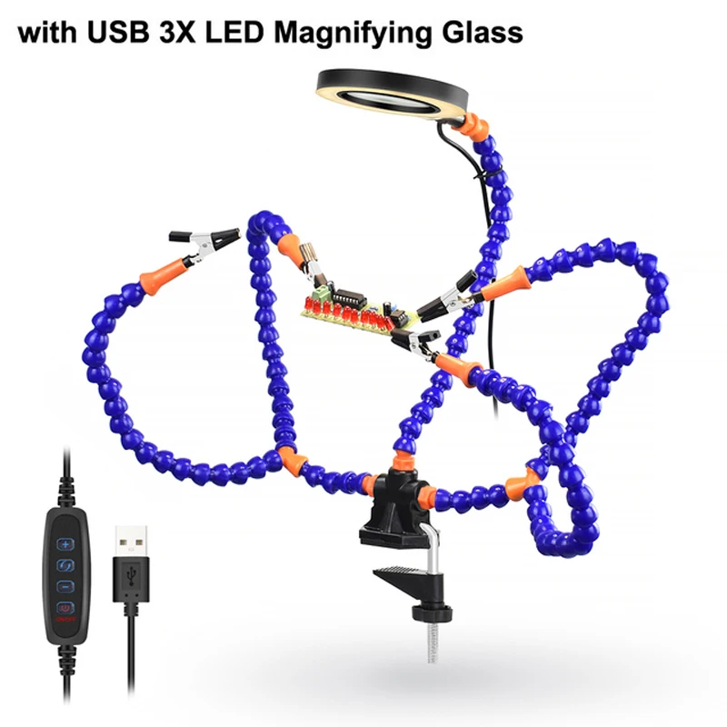 Table Clamp Soldering Helping Hands Third Hand Tool Soldering Station USB 3X Illuminated Magnifier Welding Repair Tool