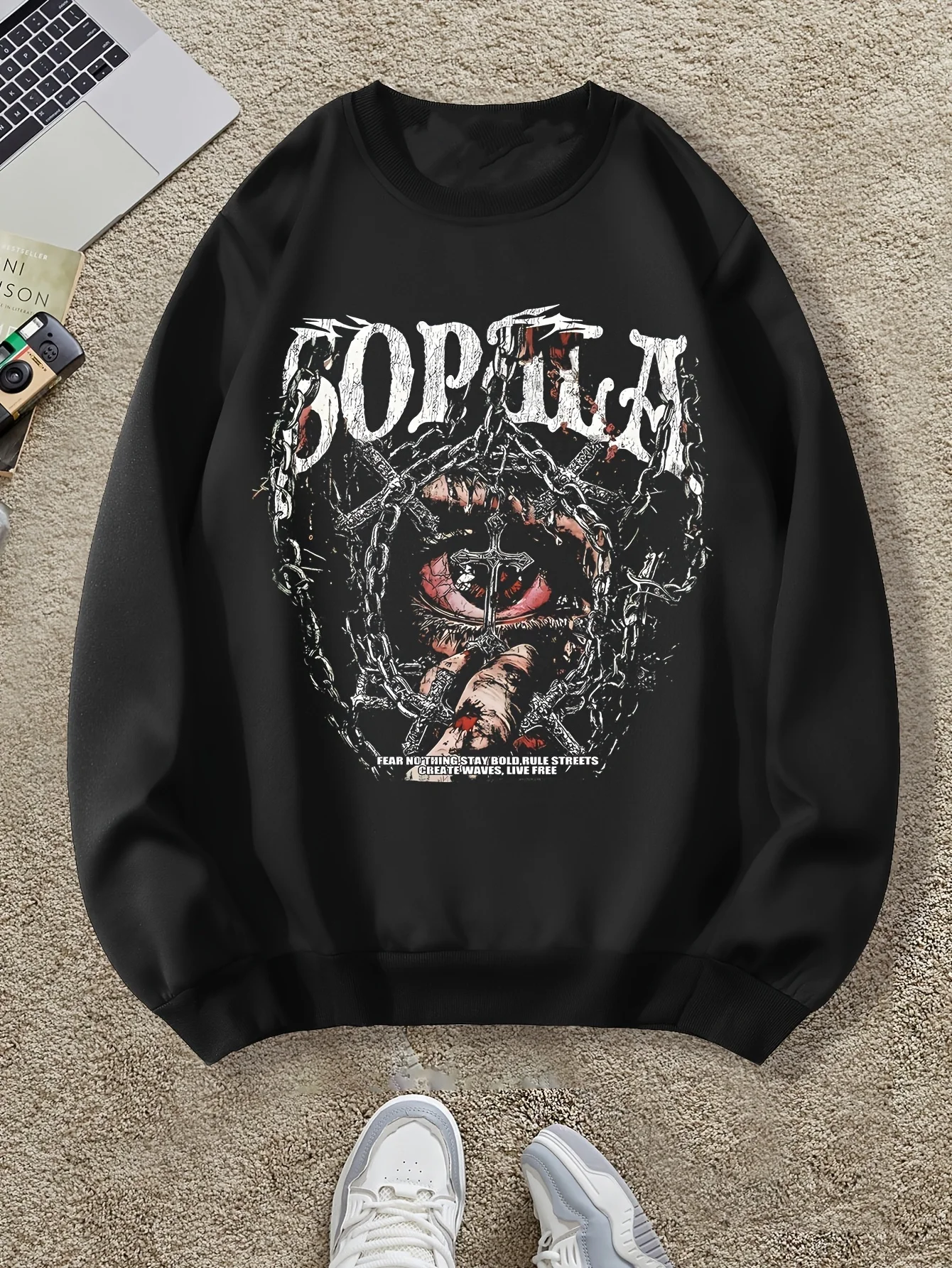 

Gothic Skull Eye Pattern Print Autumn and Winter Men's and Women's Long Sleeved Sportswear Sweatshirt Casual Loose Outdoor