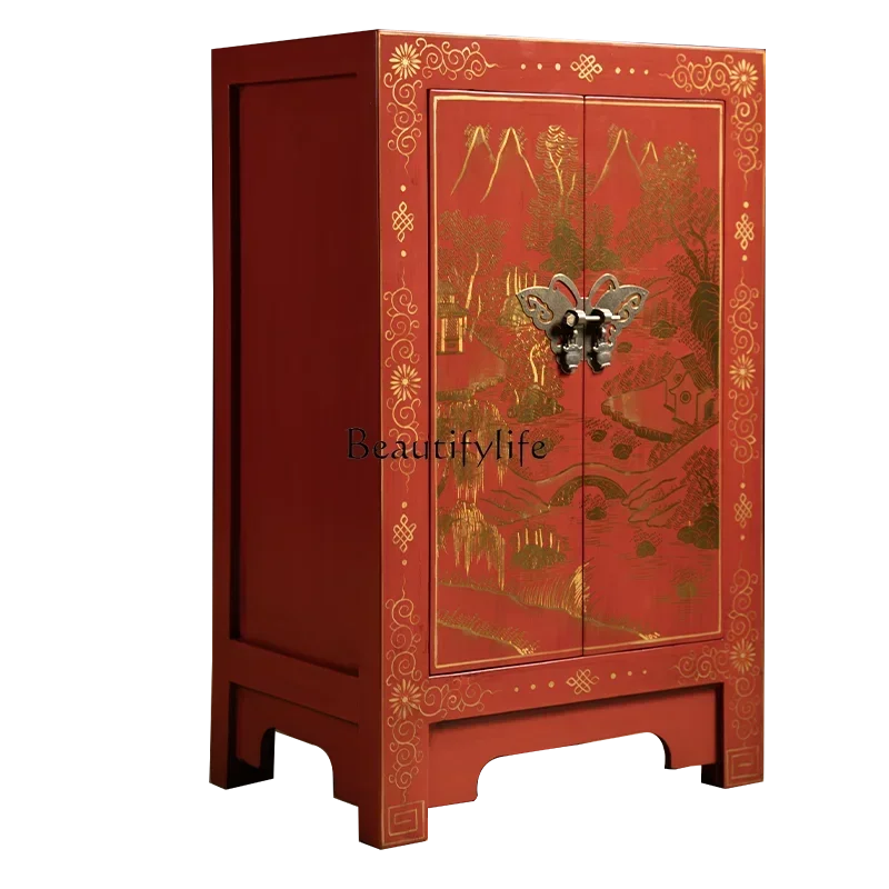 

American Retro Solid Wood Storage Cabinet Bedroom Storage Chinese Side Cabinet Painted Bedside Table