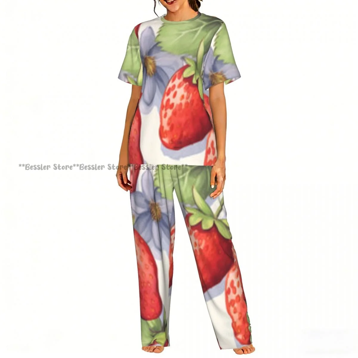 

Комплект пижам с акварельным принтом клубники, женская домашняя одежда с короткими рукавами