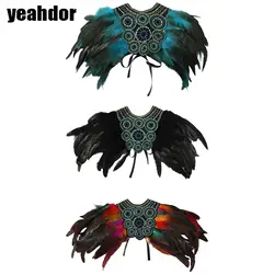 Double-sided Spliced Feather Cape Embroidery Self-tied Ribbons Costume Accessory Cape for Stage Shows Model Walks Role Play