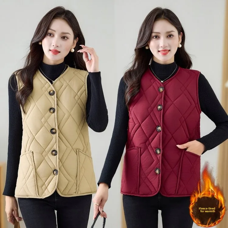 

Зимний утепленный жилет на флисовой подкладке, повседневная верхняя одежда для женщин среднего и старшего возраста, новая одежда для мам, осенне-зимняя коллекция