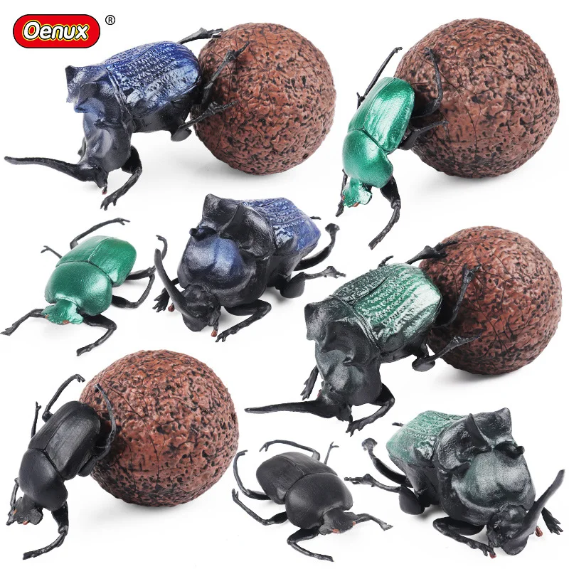 Realistic Dung Beetle Scarab Figurine Lifelike Insect Animal Model Simulation Bug Statue for Sand Table Decor Display Collection