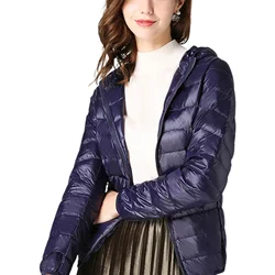 Women's Hood Stand Collar Winter Jacket Zip-Up Puffer Down Coat with Pocket for Women Winter Wearing