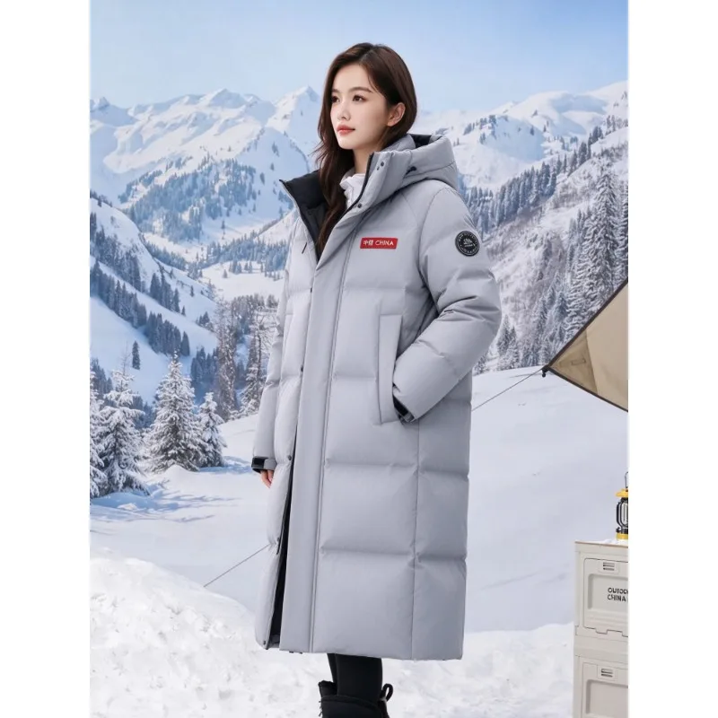 Winter Outdoor Couple Running Windproof and Breathable Ultra Long Cotton Clothing Fashionable and Trendy Hooded Versatile Jacket