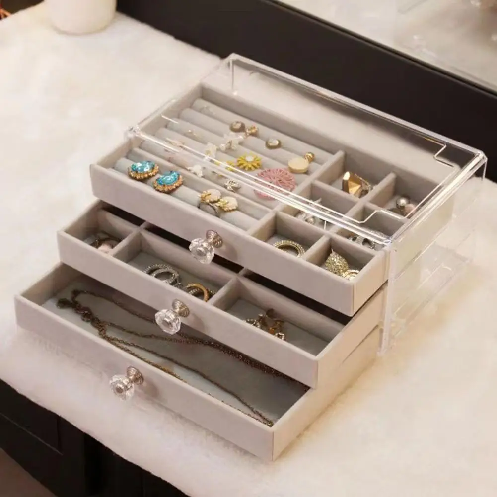 Jewelry Box Fashionable Jewelry Container Elegant 3-layer Jewelry Storage Box with Capacity Velvet Organizer for Earrings Rings