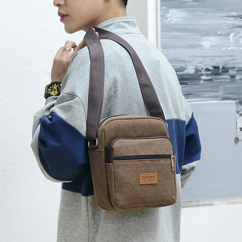 Bolso cruzado de lona de gran capacidad para hombre, bandolera de un solo hombro, versión coreana, a la moda