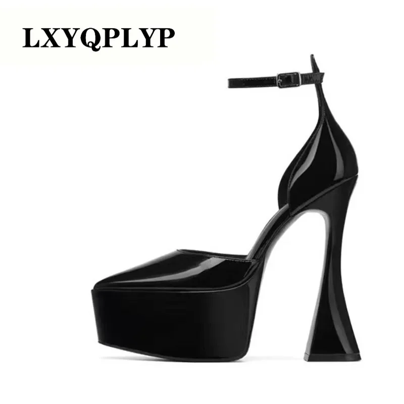 2023 Women's Spring and Summer Fashion Thick High Heel Thick Bottom Buckle Pointed Brand Walking Banquet Single Shoes