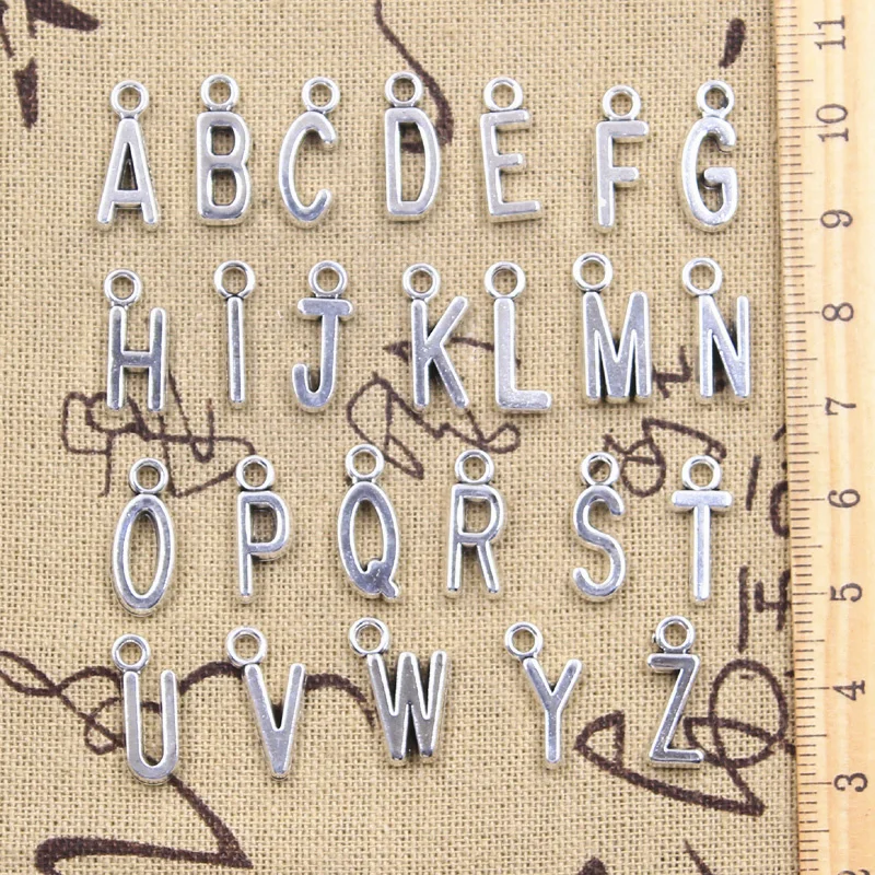 26pcs Charms Alphabet A-Z Letters Antique Silver Color Pendants Making DIY Handmade Tibetan Finding Jewelry