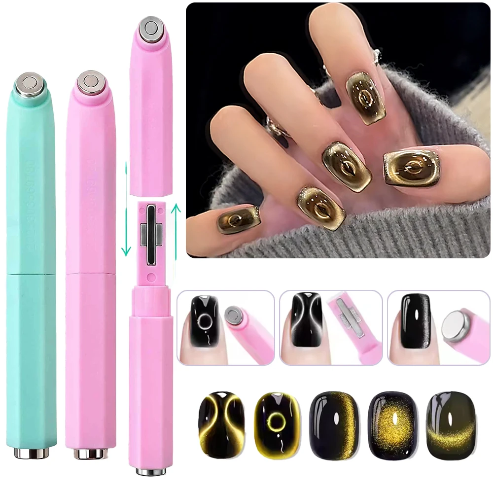1Pcs 3-In-1 Ring & Aperture Cat Eye Nail Magnetic Stick Suck 3D Circular Black Hole Evil Eye Cat Eye Magnet Nail Art Gel Polish#