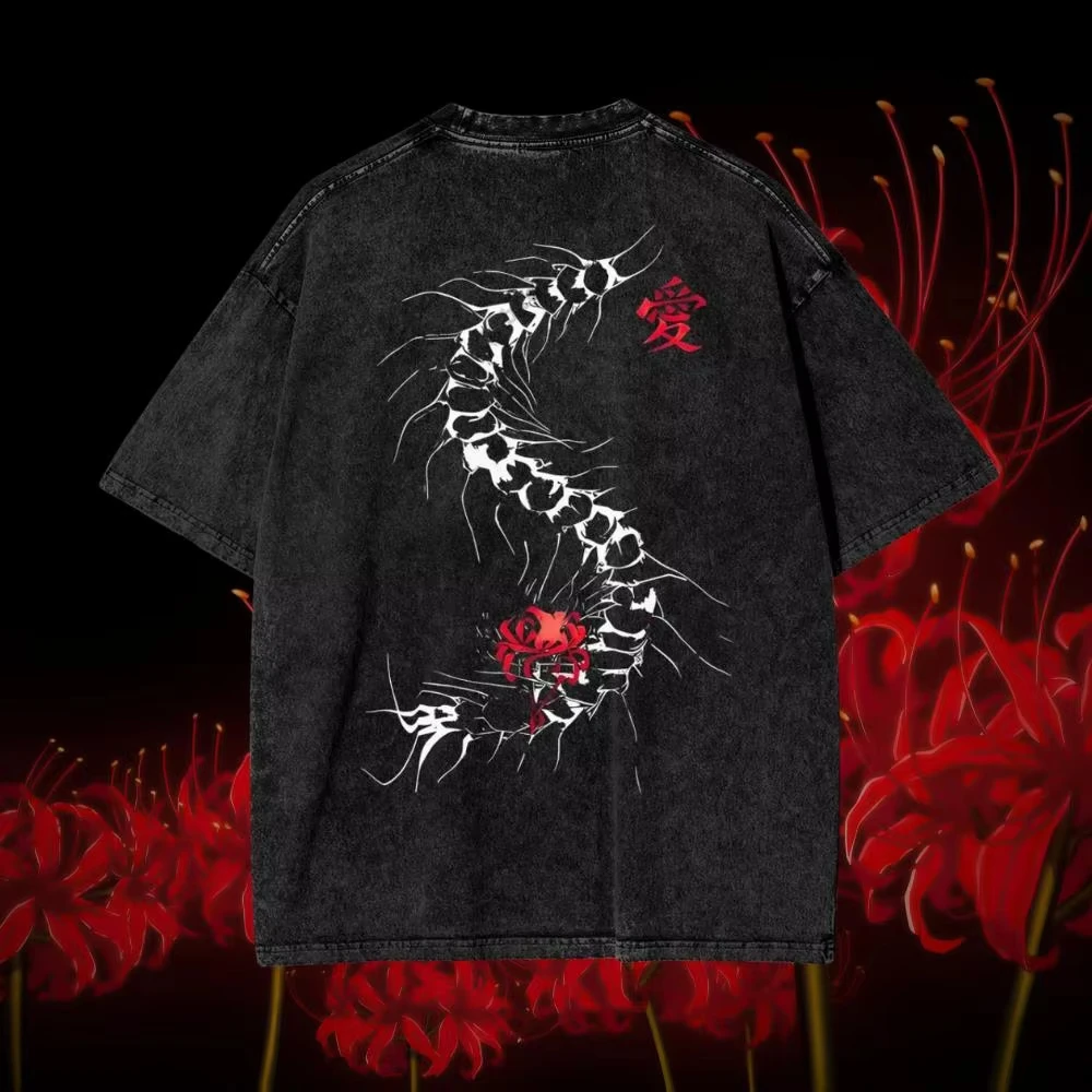 

Harajuku Street Men's T-shirt Anime Tokyo Ghoul Kaneki Ken Centipede Vintage Washed Cotton T Shirt Summer Y2K Men Tops Clothing