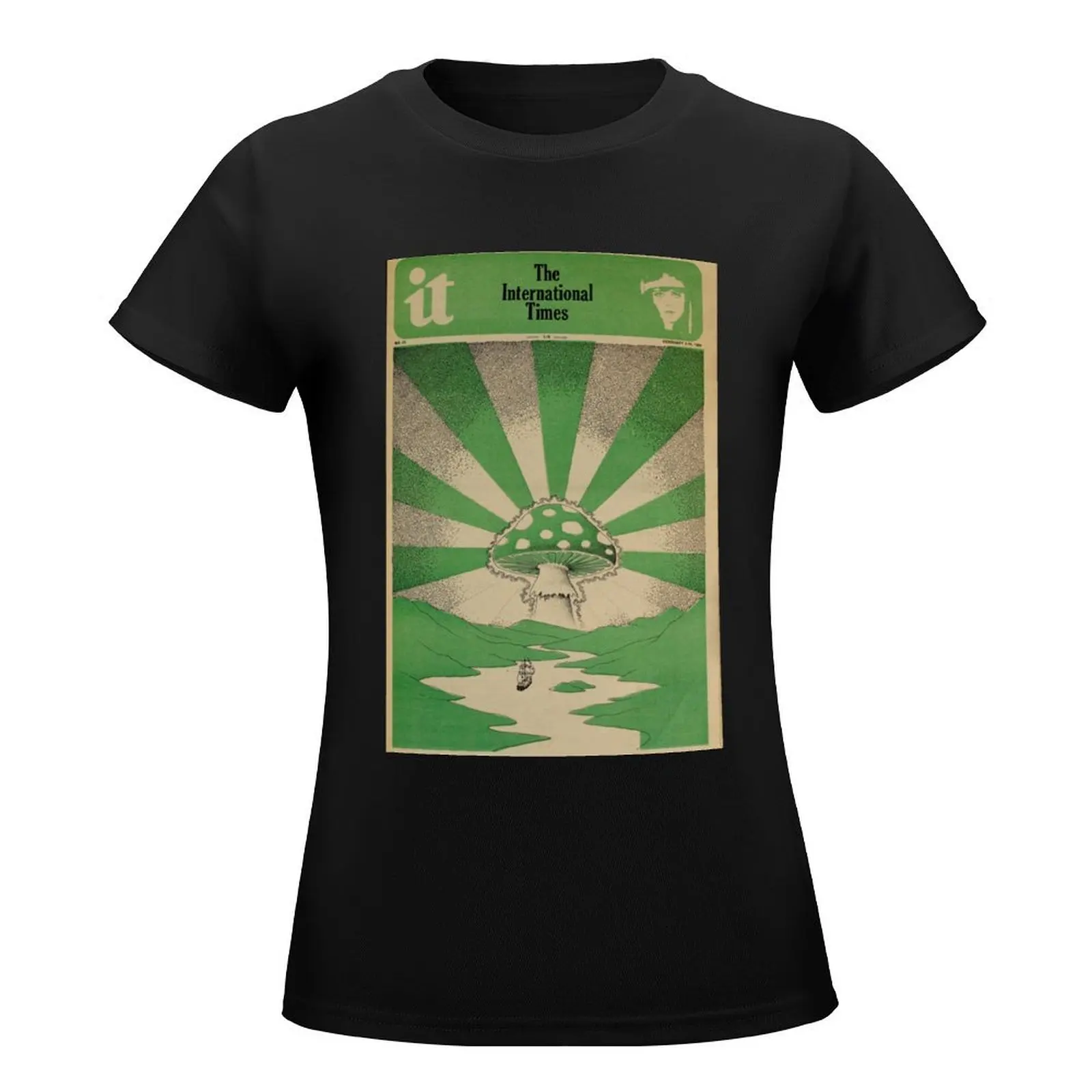 IT Magazine Green Mushroom Magazine Cover - 1968 Hippie Alt Rock T-Shirt Aesthetic clothing plus sizes cotton t shirts Women