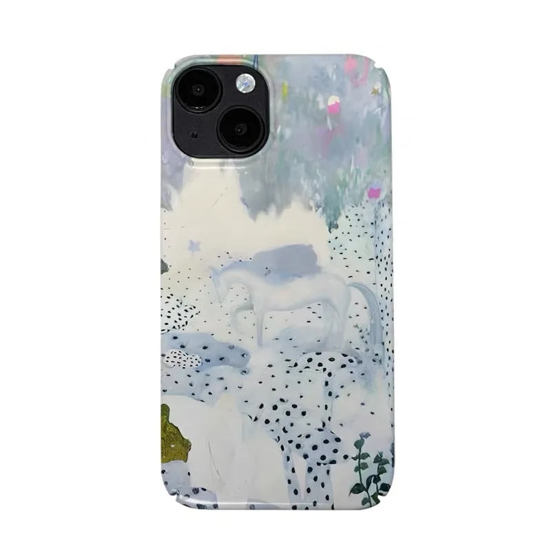

Ins Korean Snow White Horse Art Case for IPhone 16E 15 14 13 Pro Max 12 Mini 11 Pro Plus XR Shockproof Protective Hard PC Cover