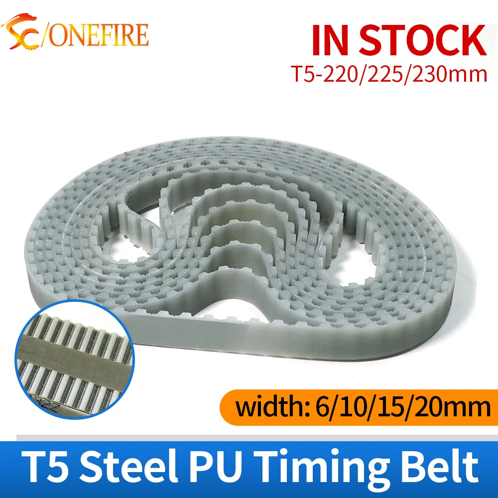 

T5 Timing Belt Polyurethane Steel Wire Width 6/10/15/20mm T5-220/225/230mm Trapezoid Closed Synchronous belt