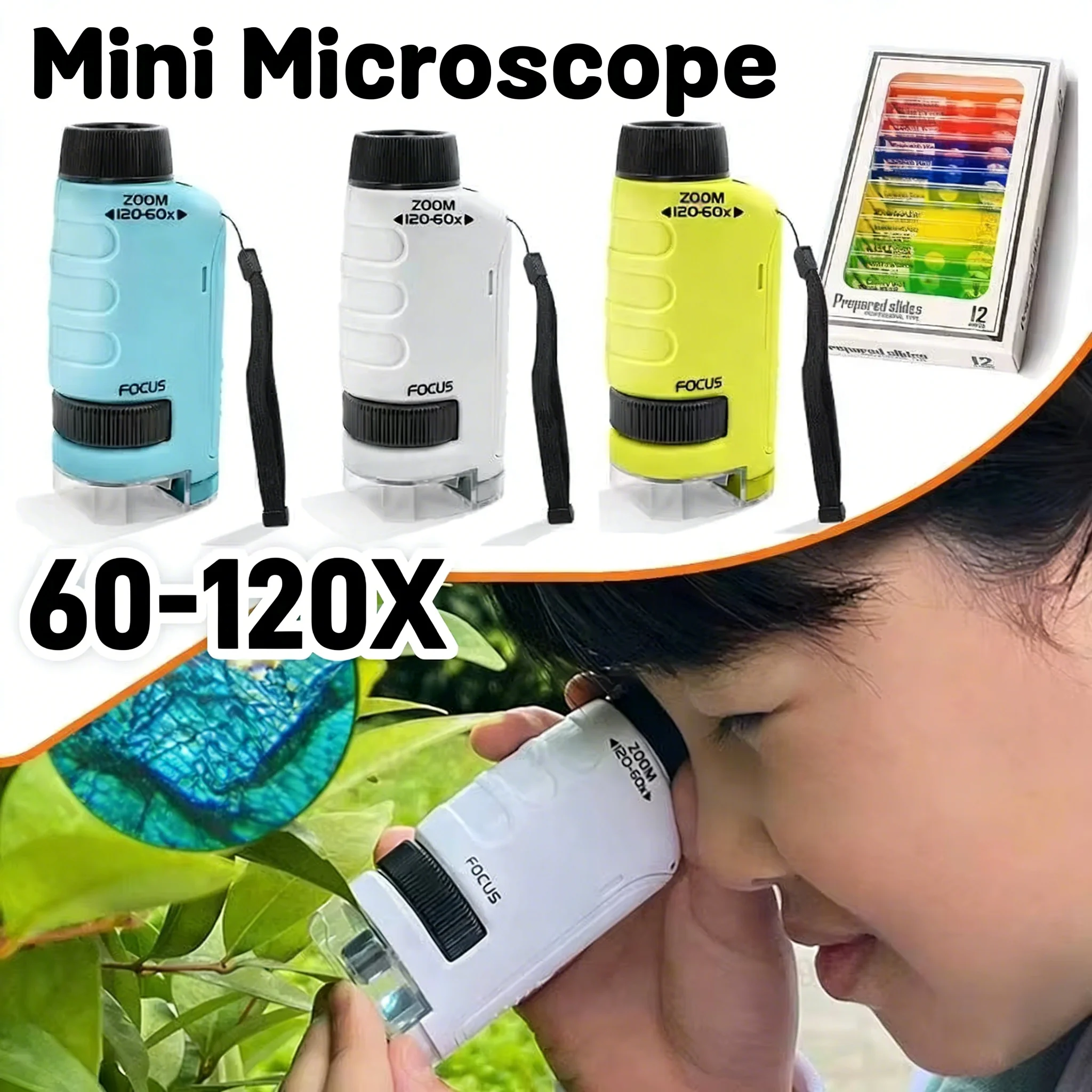 Educational Science Microscope 60-120X Biological Microscope Kit Battery Powered Portable Mini Microscope Outdoor Children