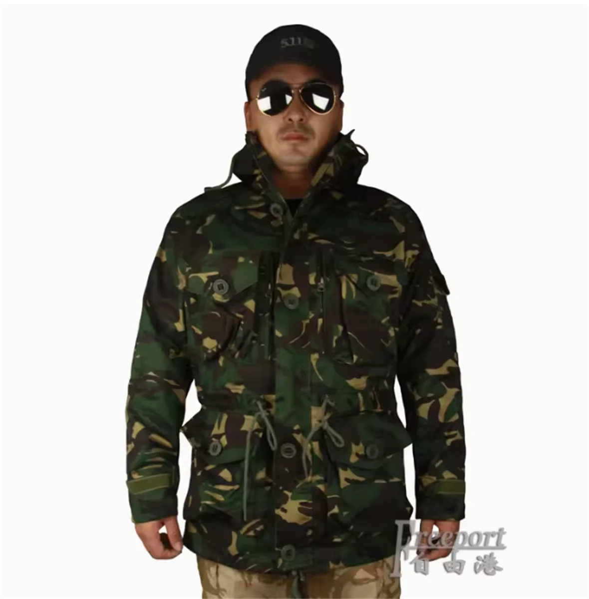 

Camouflage trench coat and assault suit