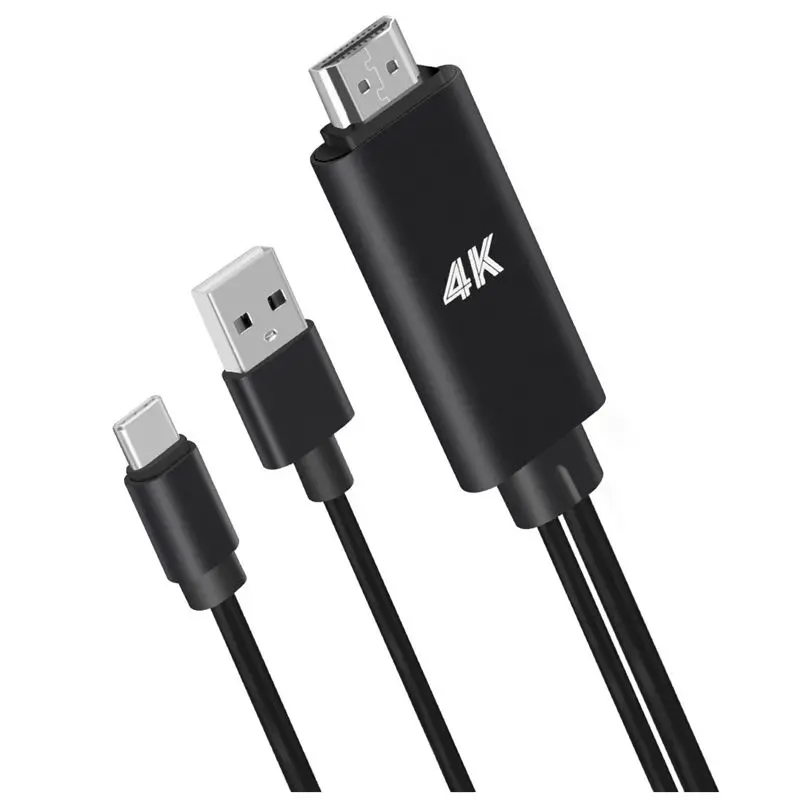 A31T 2 in 1 USB C 3.1 Type-C to 4K 30Hz Adapter Cable for Phone to TV Projector 1.8M
