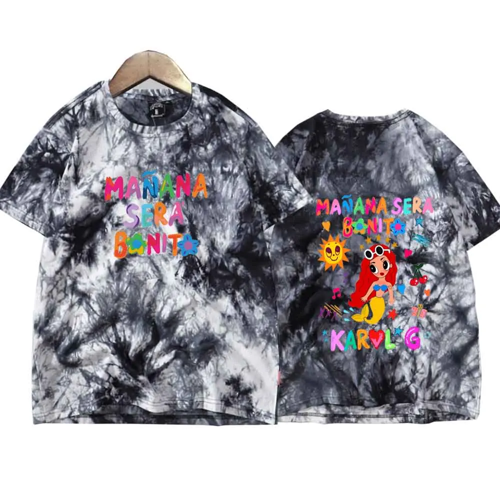 Karol G Manana Sera Bonito 2024 Tie Dye Shirts  Man Woman Harajuku Summer Casual Tee Tops Regular Tops Oversize Printing