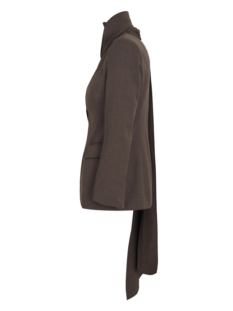 Sciarpa irregolare caffè elegante Blazer moda donna risvolto manica lunga giacca ampia moda marea autunno e inverno 2024 nuovo