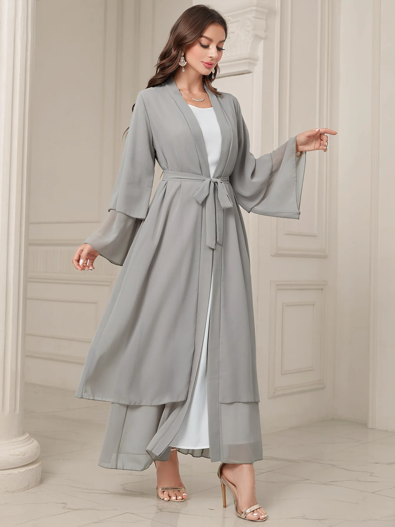Faionable cor pura maxi dr tiras chiffon plus size longo robe ele v-ne saia linha a sle primavera commute wear