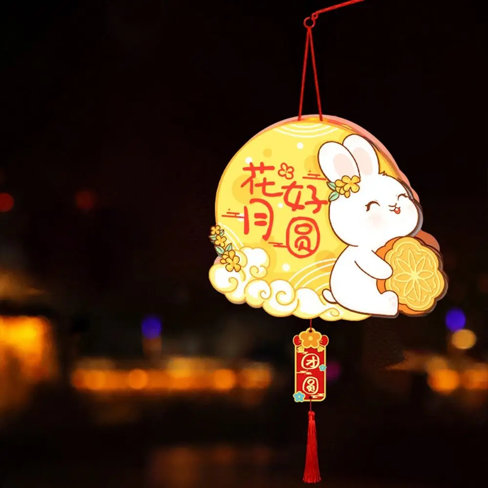 With LED Light Mid-Autumn Lantern DIY Materials Good Luck Handmade Chinese Style Lantern Lamp Luminous Rabbit