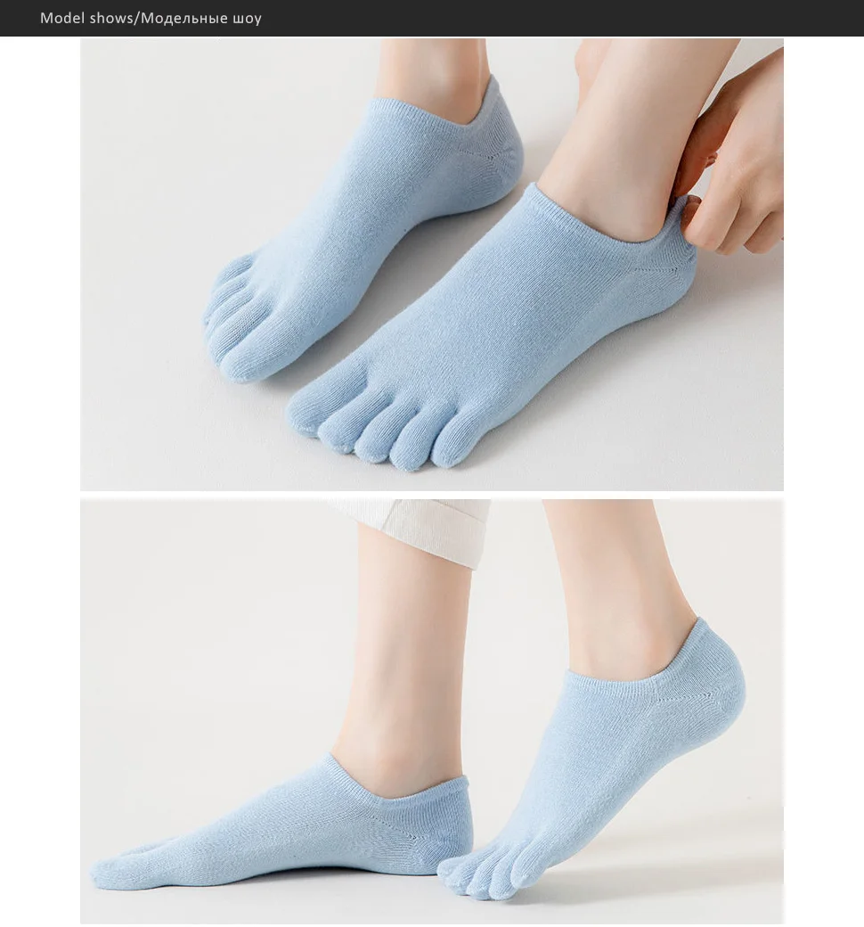 5 Paar Sommer unsichtbare Zehen socken Frau Mädchen Baumwolle dünne feste weiche flache Mund atmungsaktive Deodorant No Show 5 Fingers ocken – Detail 5