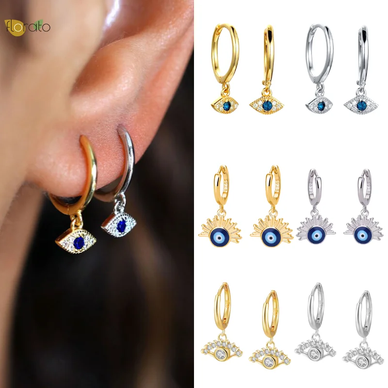 

YUXINTOME 925 Sterling Silver Ear Needle Fashion Hoop Earrings for Women Demon Eye Huggie Drop Earings Party Jewelry Pendientes