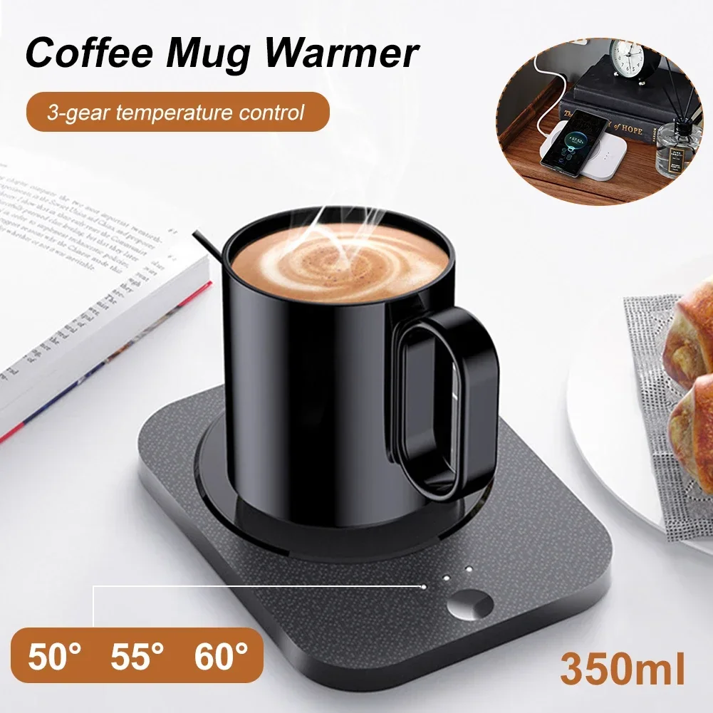 Almohadilla calentadora de tazas con carga inalámbrica USB, posavasos calefactor de temperatura de 3 engranajes para café, leche, té y agua, para el