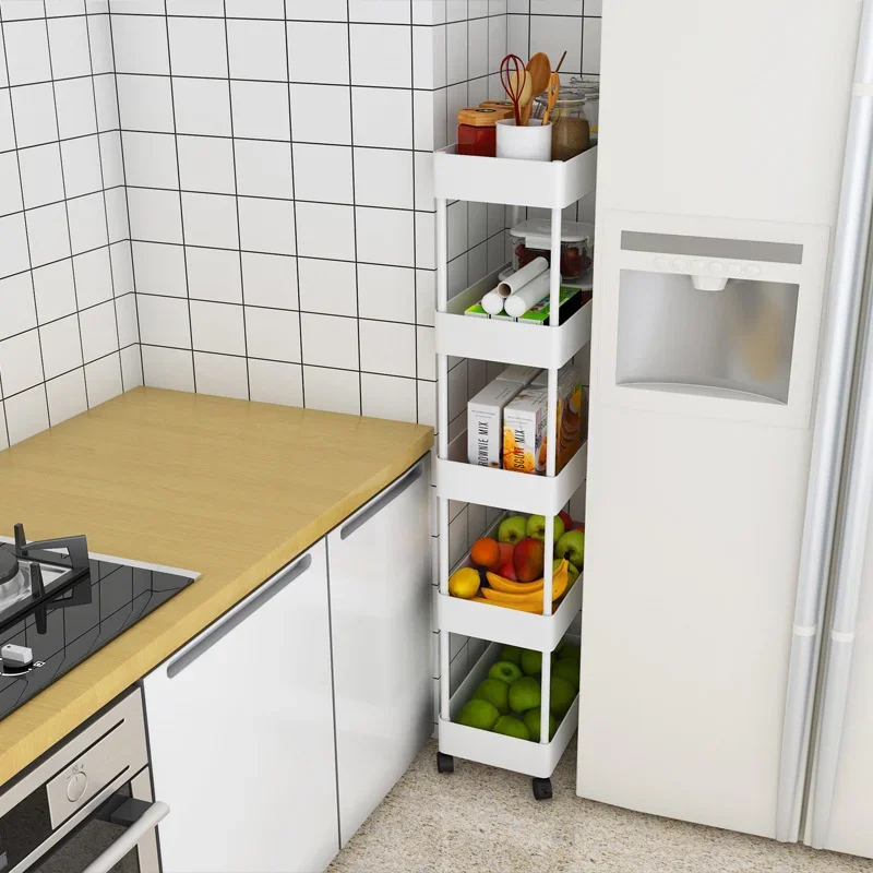 

Multifunctional Kitchen Spice Rack, Cracked Multi-layer Shelf, Universal Pulley Storage, Drain Hole Design, Fruit Rack