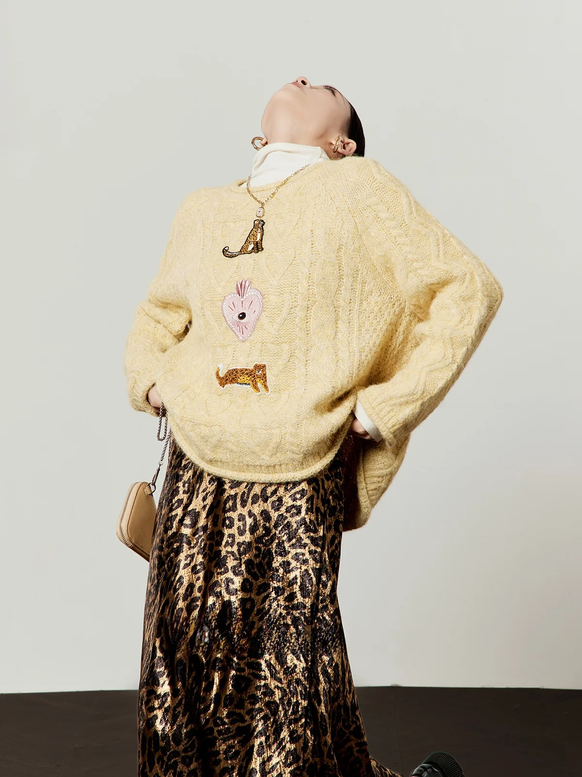 

Yellow Knitted Loose Casual round Ne Sweater Women's Spring New Sle Comfortable Breathable Retro Vintage Faion Top