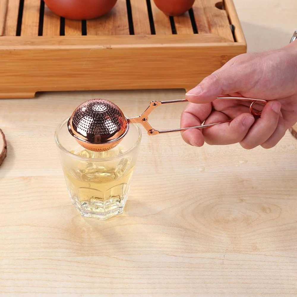 Portable Tea Infuser Stainless Steel Sphere Mesh Tea Strainer Coffee Spice Filter Diffuser Handle Tea Ball Rose Gold