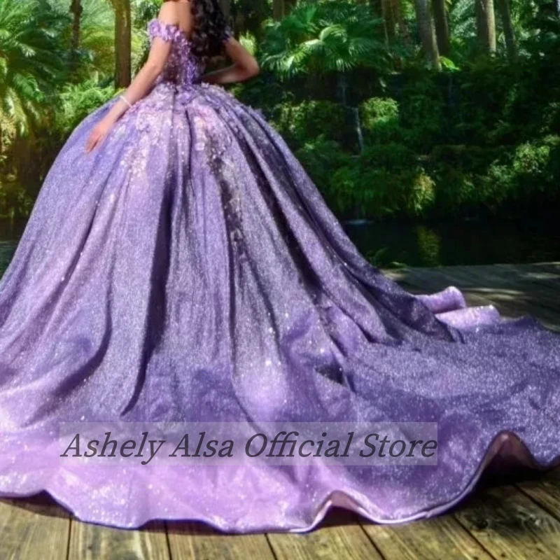 Vestidos De quinceañera De princesa lavanda personalizados, Vestido De baile con apliques florales y hombros descubiertos, Vestido De 15 VX Anos, ropa para fiesta De graduación