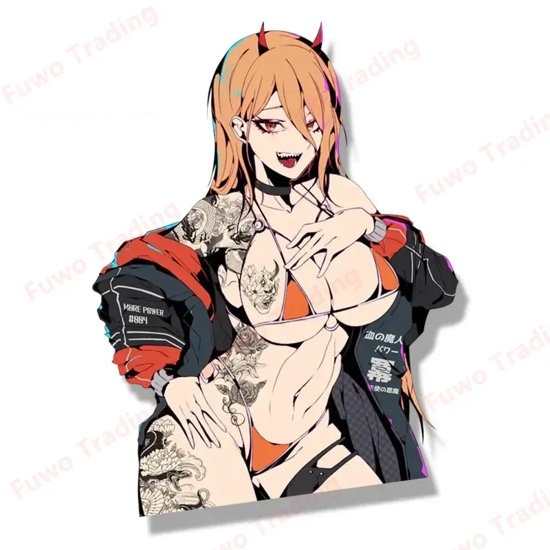 Hot selling Bikini Power Car Sticker Anime Chainsaw Man Fanart Waifu Decal Window Trunk Decor Cartoon Peek Girl Sticker