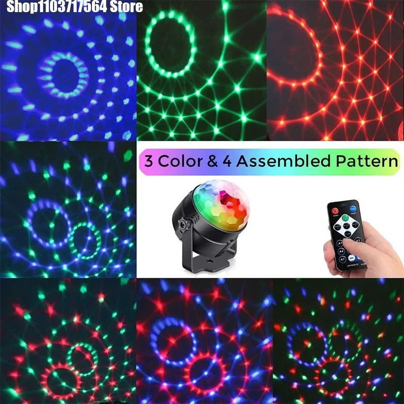 

LED Stage Disco Light Rotating DJ Ball Strobe Remote Sound Control Magic Dance Car RGB Christmas Gift Party Club Laser Show Lamp