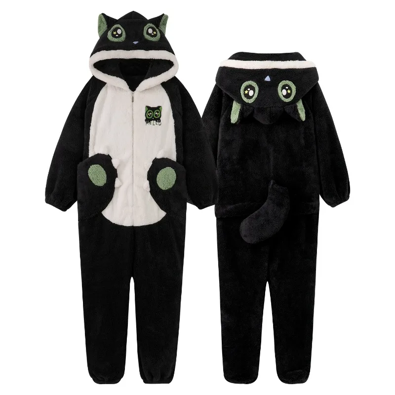 Kigurumi Adults Couples Pajamas Kawaii Cat Onesie Thick Hooded Sleepwear Woman Men One-Piece Homewear Winter Plush Loungewear image 5