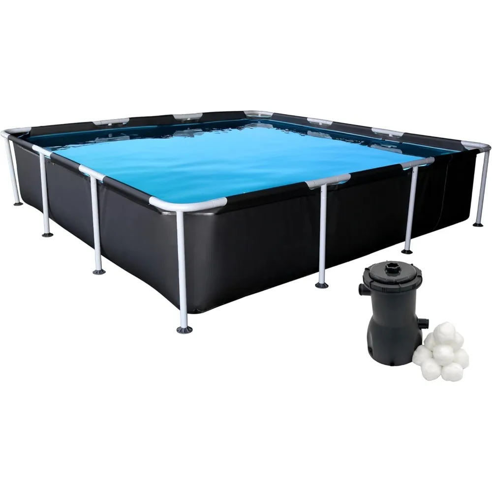 

Outdoor Hot Tubs, 9' x 24" Square Metal Frame Above Ground Pool with 530 Gallon Filtration Pump, Outdoor Hot Tubs